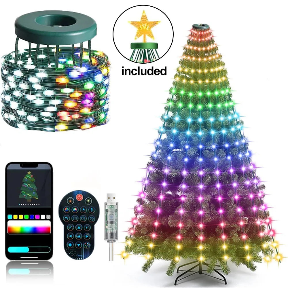USB 2.1M 400LEDs Christmas Lights Holiday String Lights with Star Shape, Smart LED Xmas Tree for Indoor Outdoor Decor