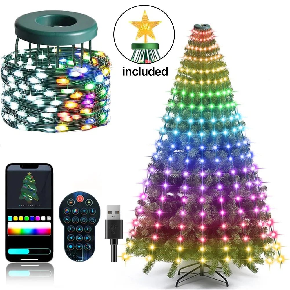 USB 2.1M 400LEDs Christmas Lights Holiday String Lights with Star Shape, Smart LED Xmas Tree for Indoor Outdoor Decor