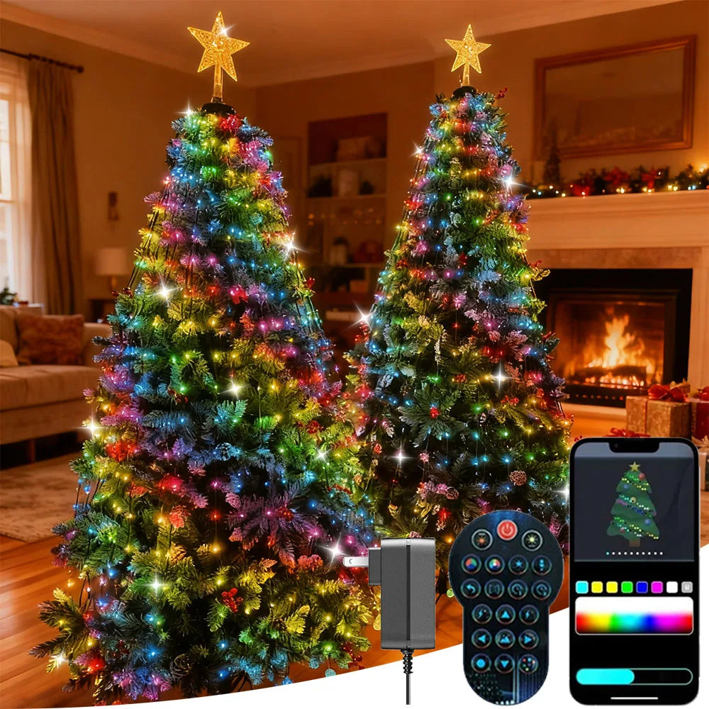 USB 2.1M 400LEDs Christmas Lights Holiday String Lights with Star Shape, Smart LED Xmas Tree for Indoor Outdoor Decor